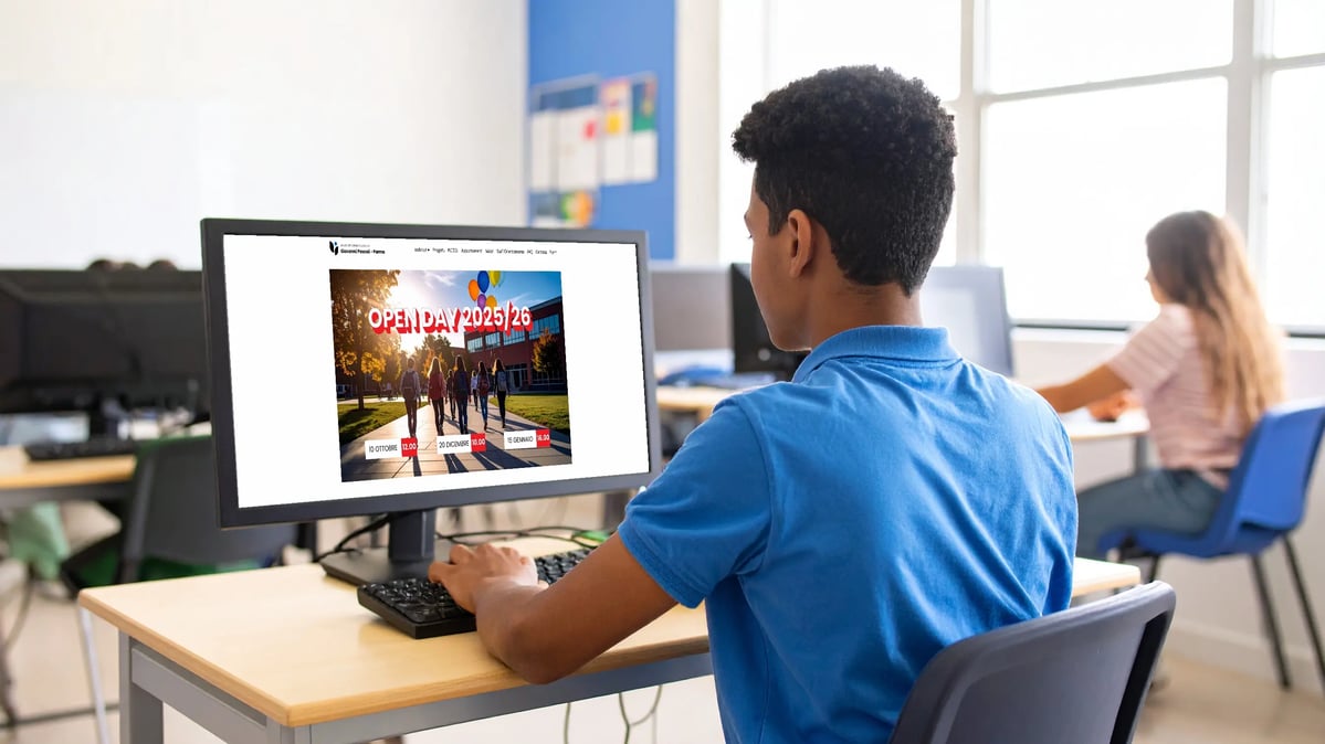 Scopri come trasformare gli Open Day della tua scuola in un percorso di comunicazione digitale continuo, professionale e coinvolgente — accessibile da qualsiasi dispositivo e disponibile anche per le scuole che non utilizzano Prima Visione Web