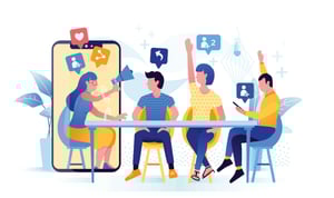 Giovani studenti che comunicano attraverso dispositivi digitali