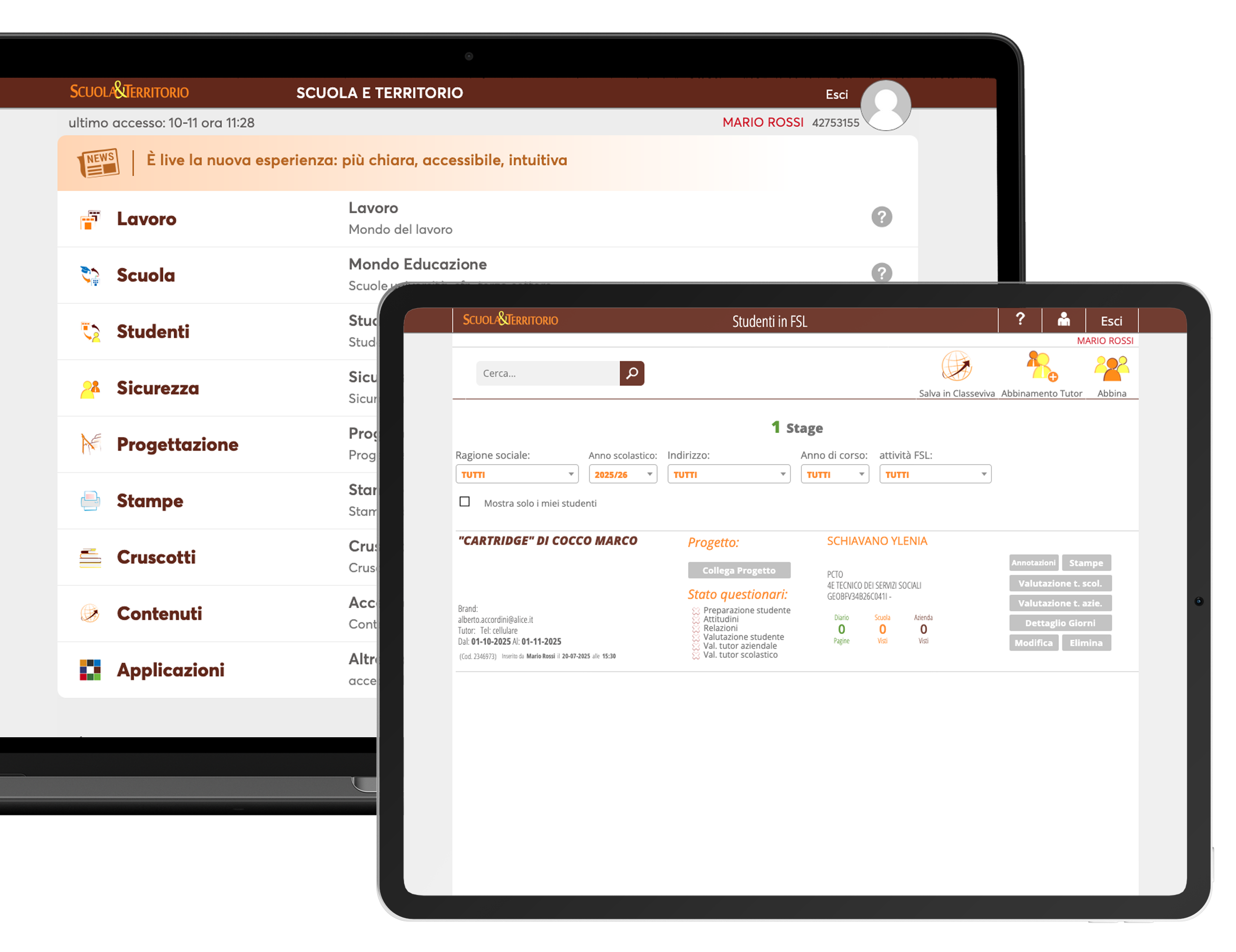 Scuola & Territorio: la piattaforma su desktop e tablet