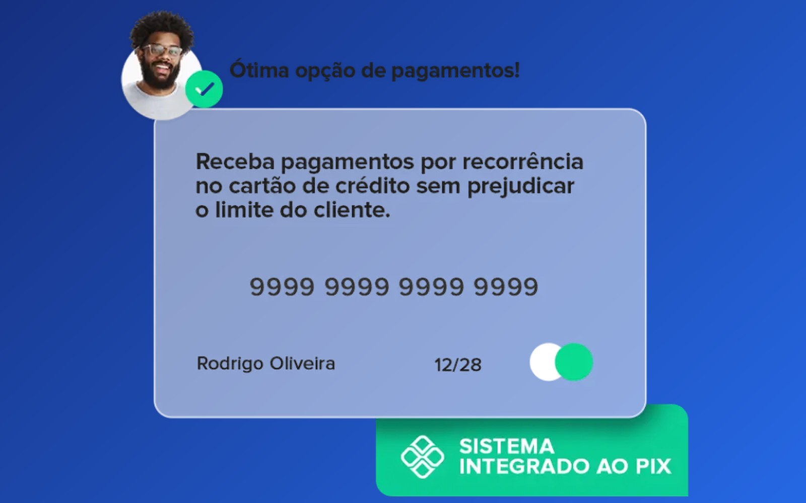Pix, boleto e cartão de crédito