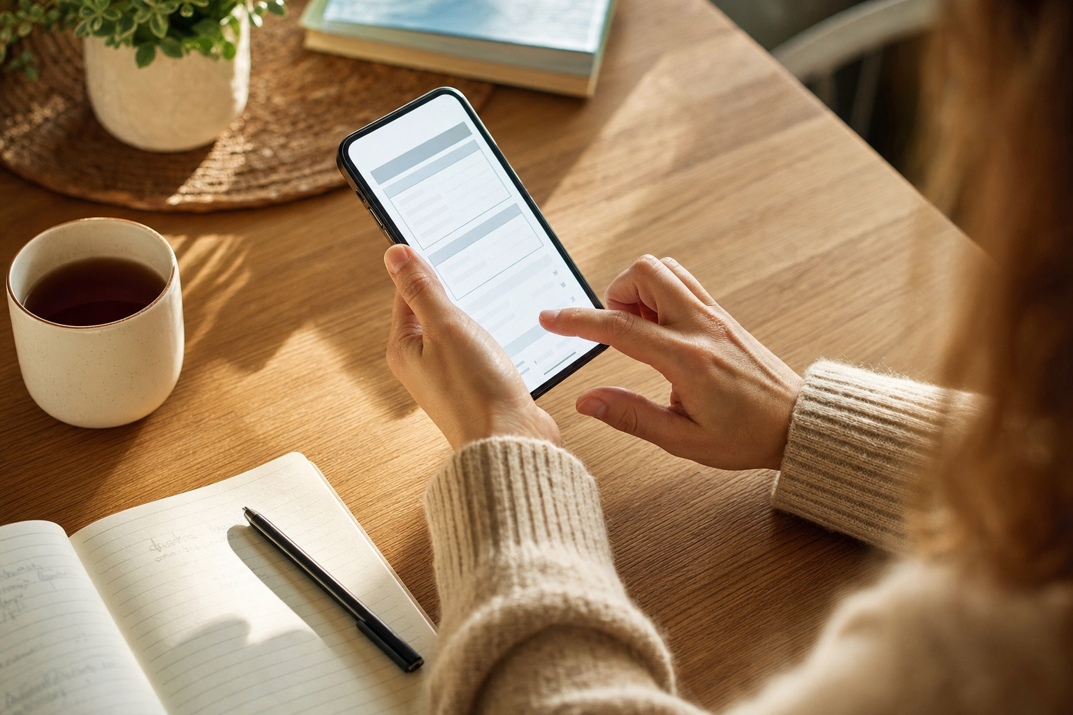 Mani di un genitore che compila un modulo su smartphone