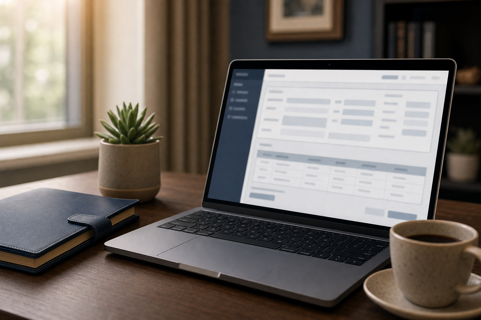 Scrivania con laptop aperto su un modulo digitale per la consultazione del decreto di mobilita