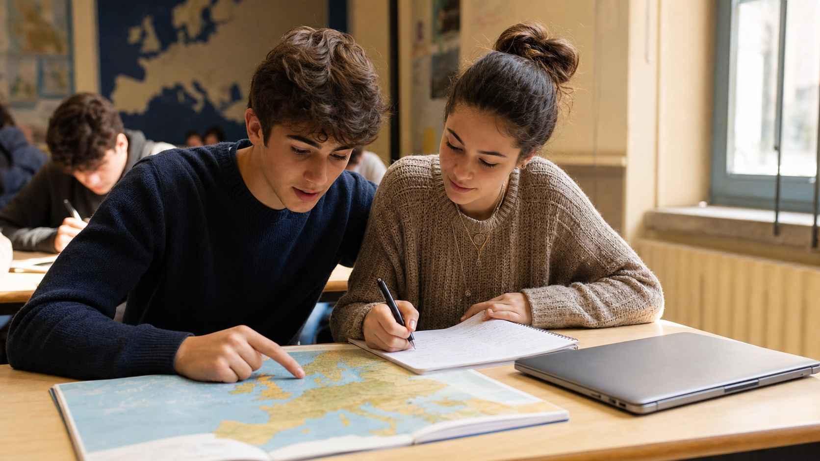 Studenti in attivita collaborativa internazionale Erasmus