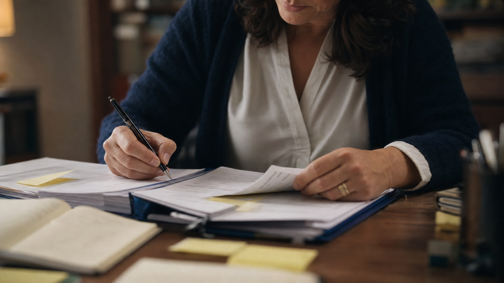 Docente al lavoro sui documenti del 15 maggio durante la settimana di insediamento della commissione