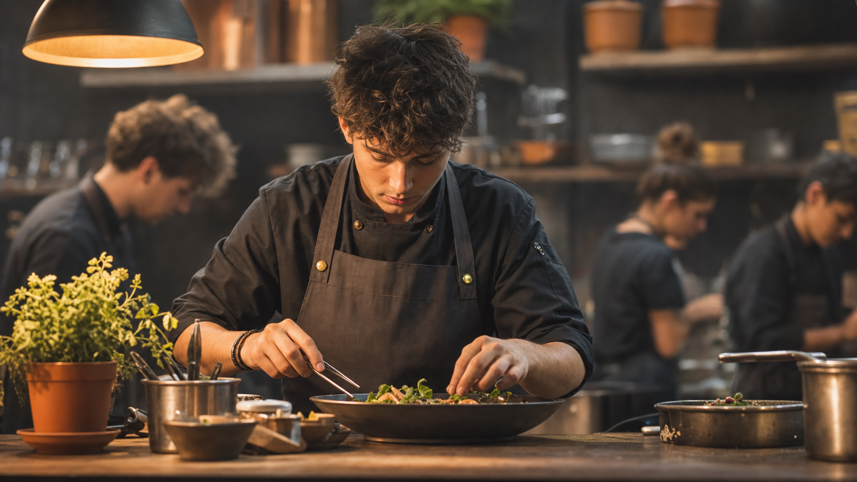 Studente di istituto professionale enogastronomico al lavoro su una preparazione tecnica durante una prova di indirizzo della Maturita 2026